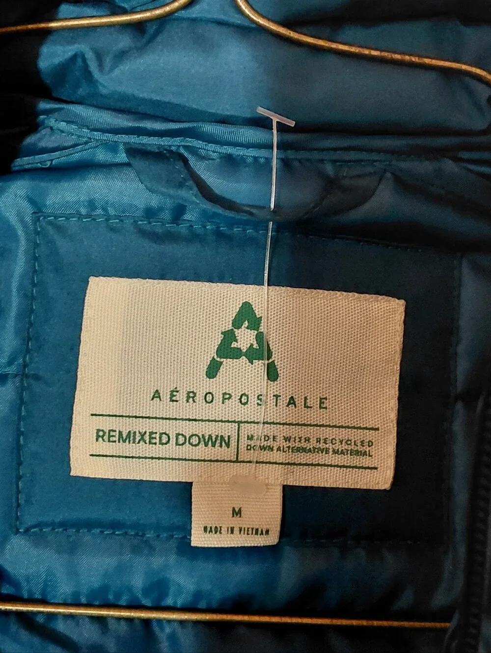 Aeropostale Remixed Down Vest Mens Medium Teal Blue Full Zip Lightweight
